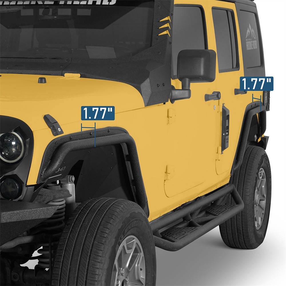 Hooke Road Front & Rear Compact Tube Fender Flares Fit 07-18 Jeep Wrangler JK
