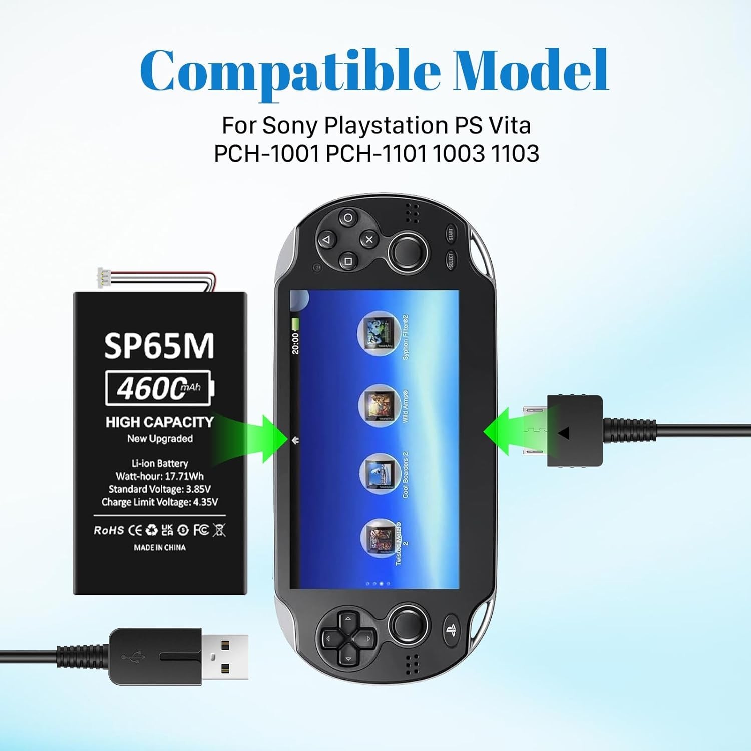 PS Vita 1000 Battery Replacement Kit High Capacity Rechargeable Gaming
