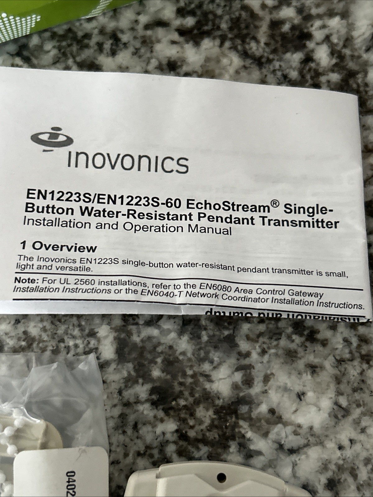 Inovonics EN1223S Single-Button Water-Resistant Pendant Transmitter /OPEN BOX
