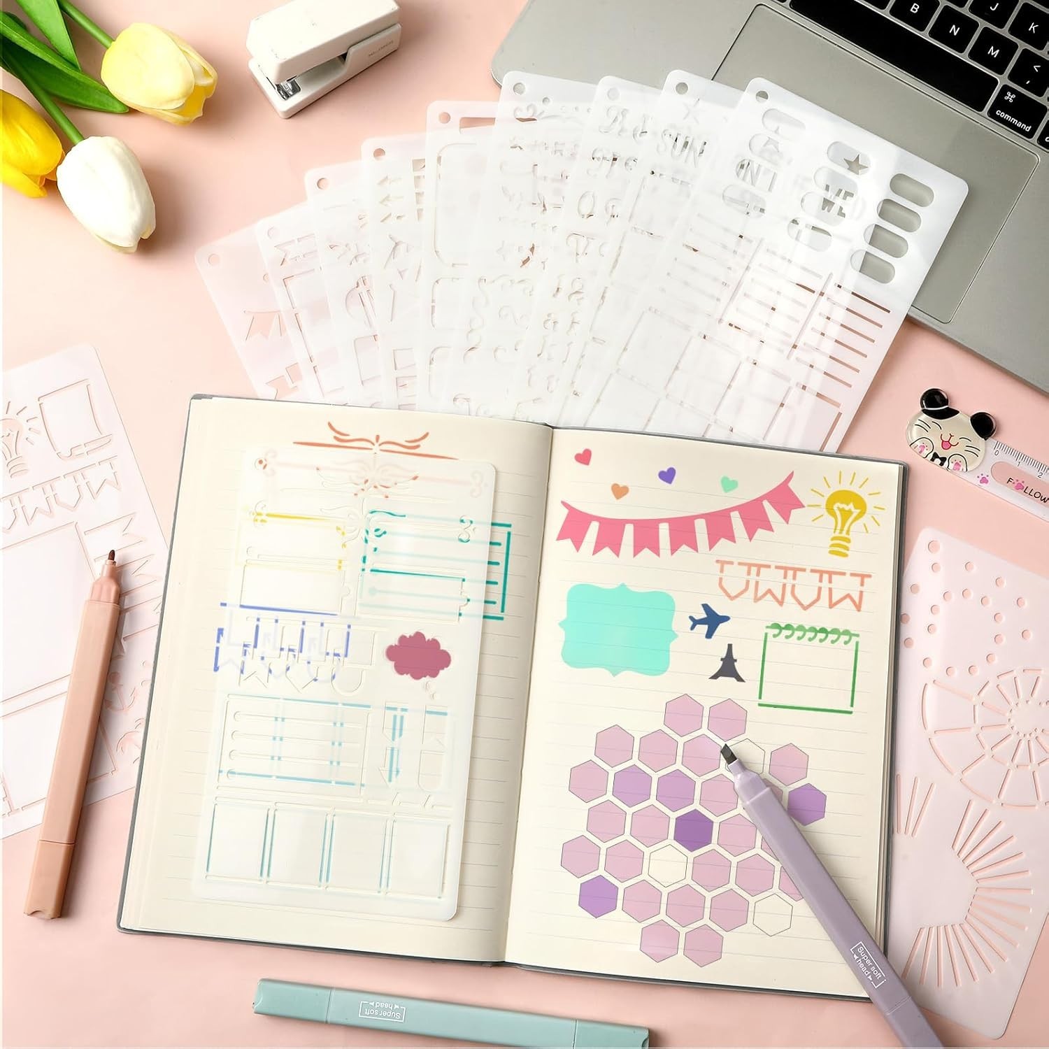 36 PCS Journal Stencils, Planner Template 7.5x5 Inches DIY Notebook Scrapbook...