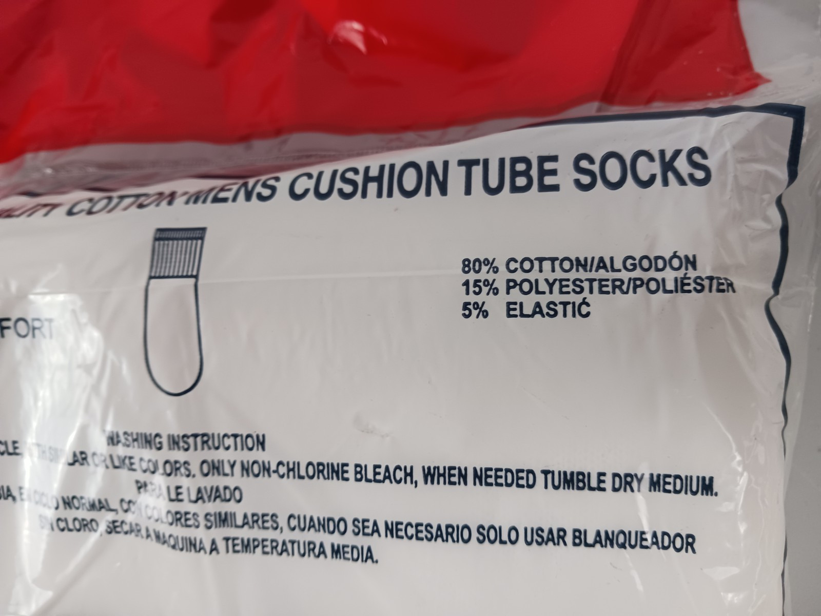 6 Pairs Men's Cotton Athletic Sports Tube Socks, White, Sock Size 10-15,