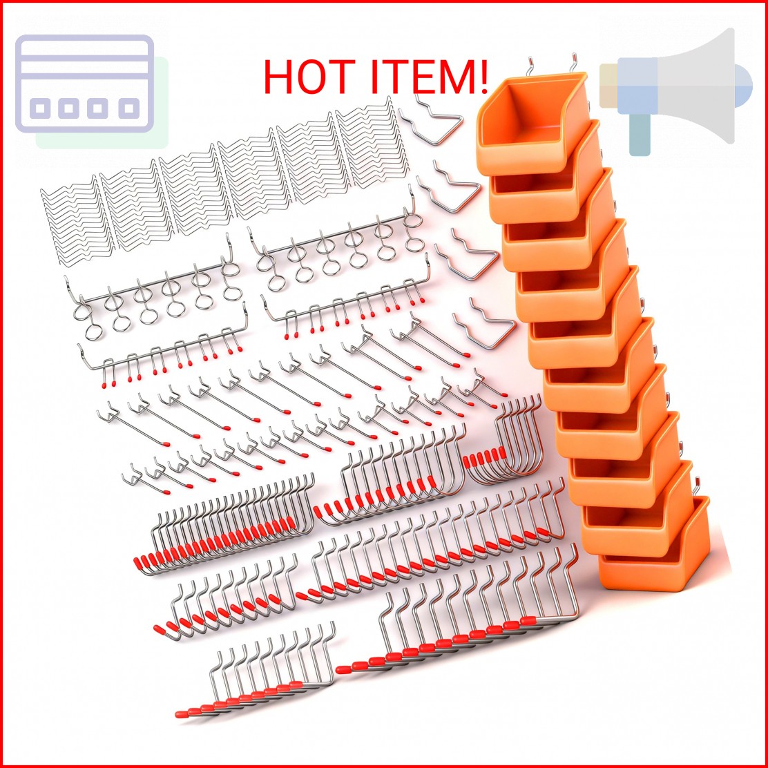 HORUSDY 238 PCS Pegboard Hooks Assortment Kit – 16 Types Heavy Duty Pegboard Acc