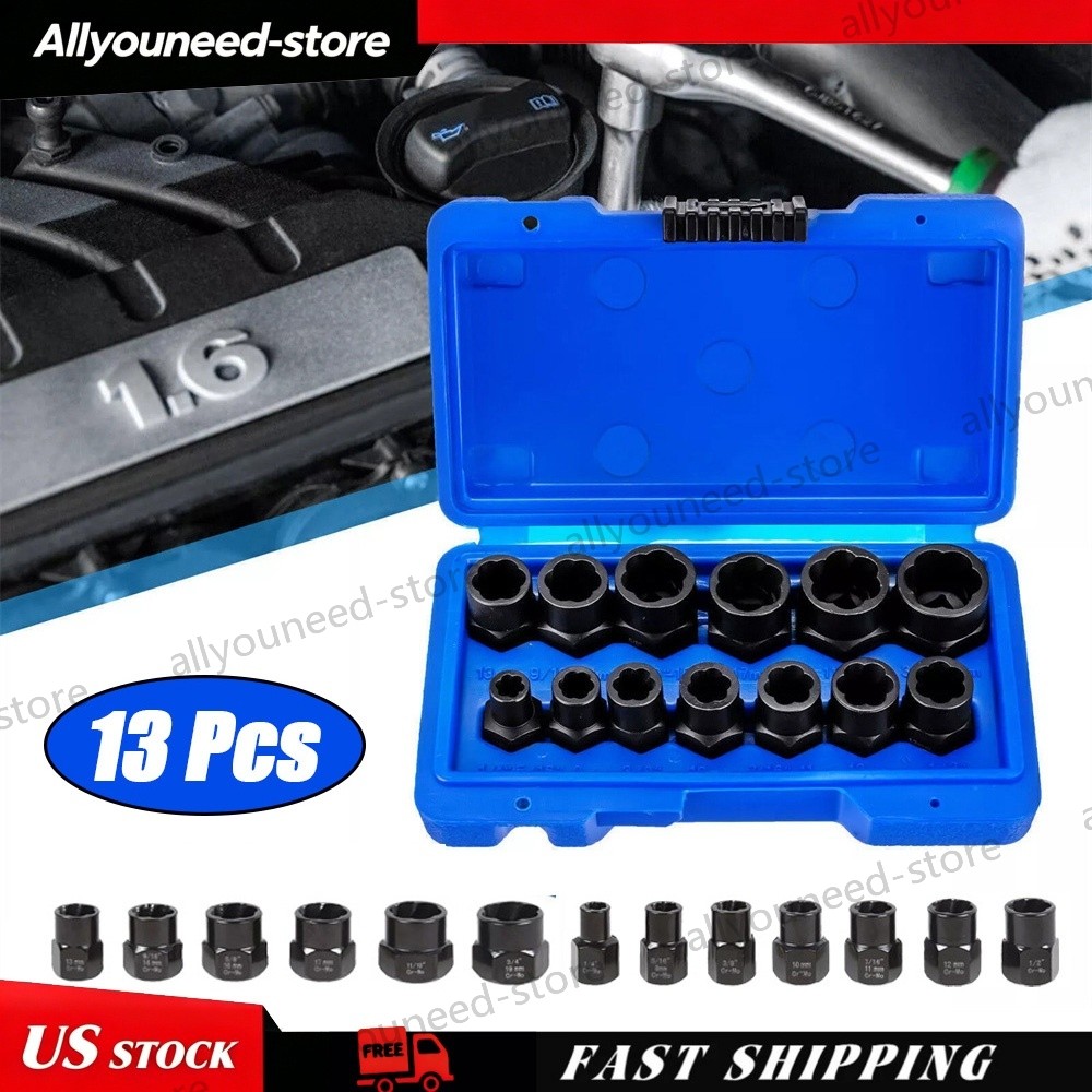 Impact Bolt Extractor Set Nut Remover Set Stripped Extraction Socket Tool 13PCS