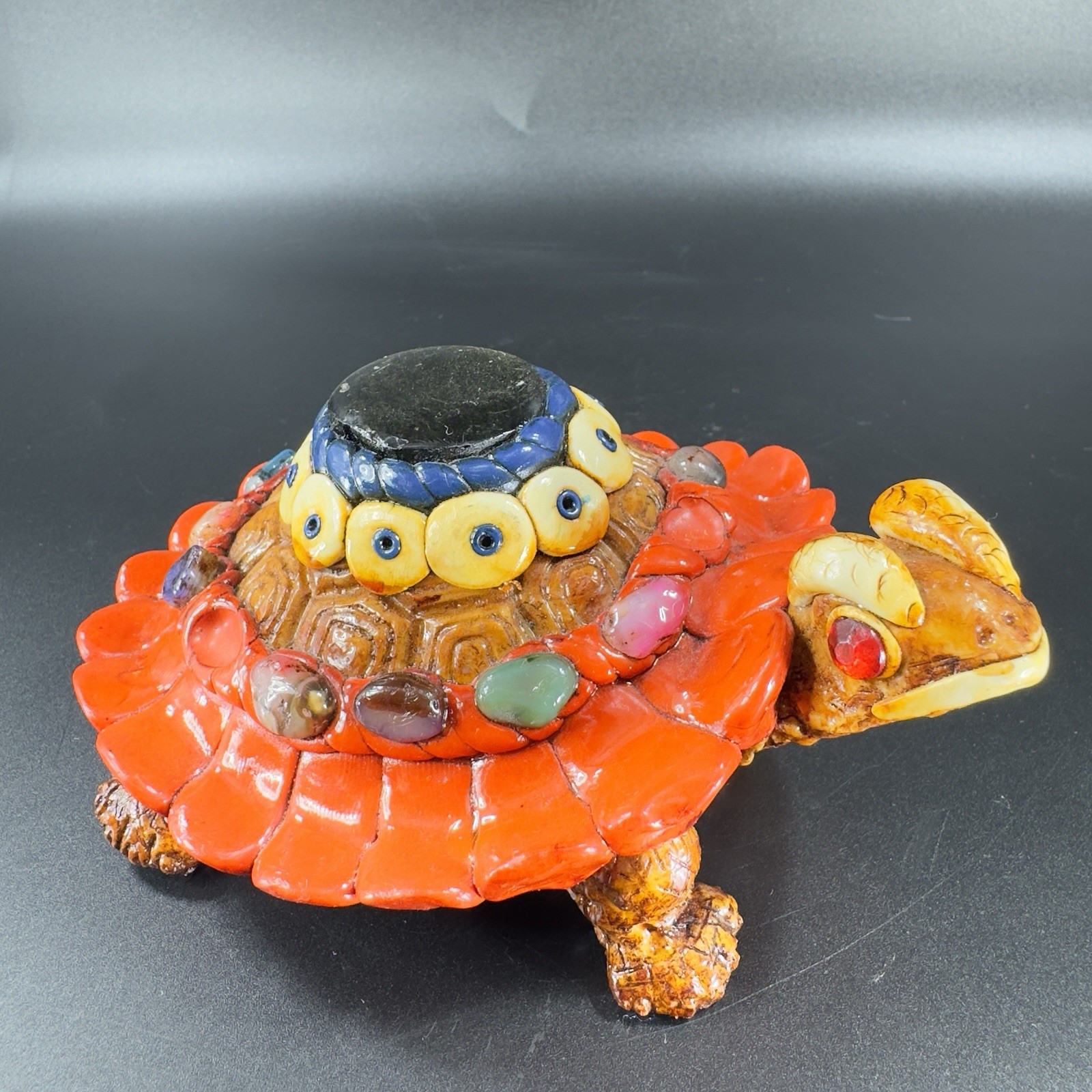 Vintage Mexican Turtle Figurine Resin With Stones Hand Crafted Figure Decor VTG