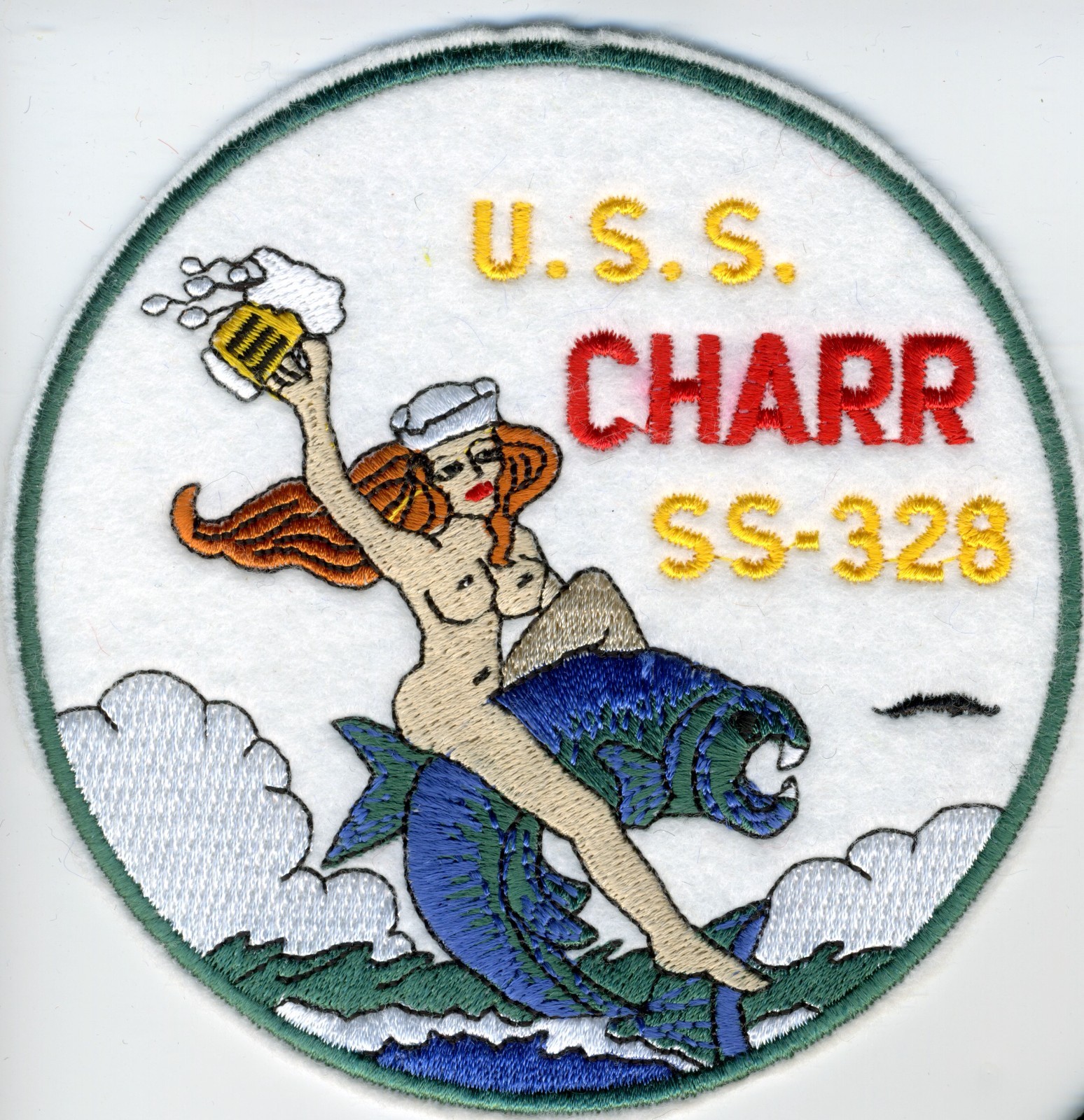 USS Charr SS 328 - Naked Lady Riding Fish - Submarine Patch - Cat No. C6153