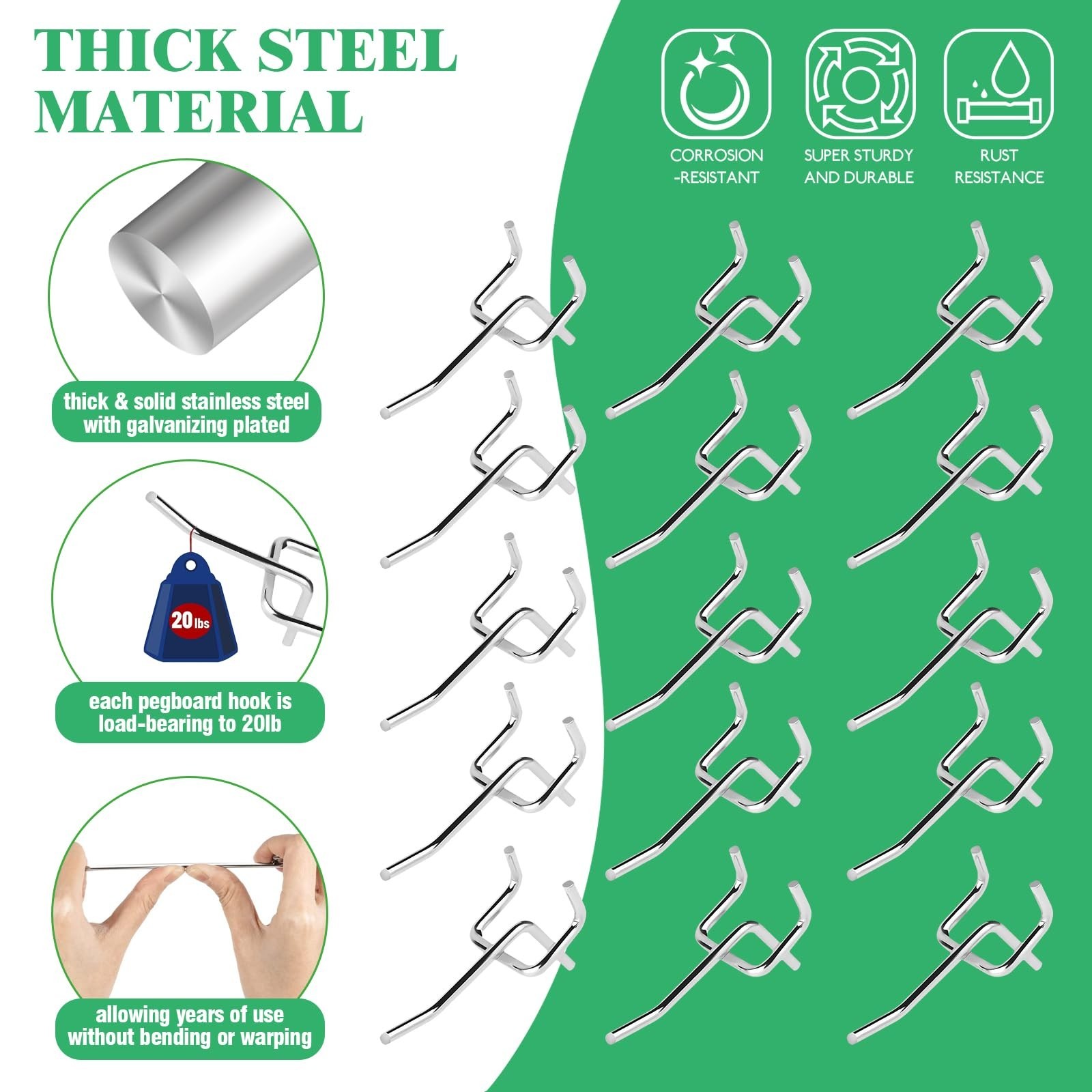 50Pcs 2"/5CM Pegboard Hooks Assortment Set, Metal Peg Board Hooks with 2.5mm ...