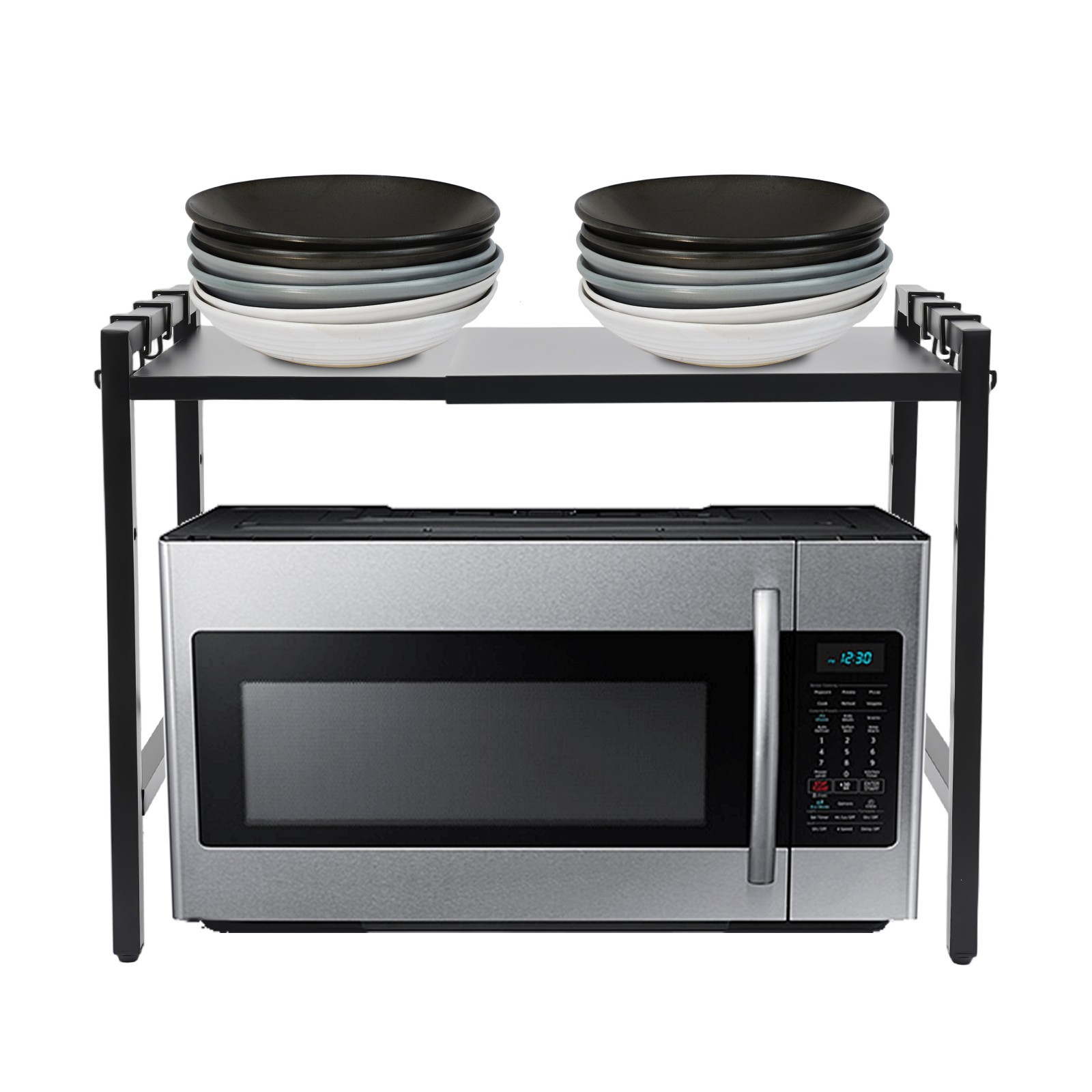 Kitchen Countertop Organizer with Hooks Adjustable Microwave Stand 66lbs Load