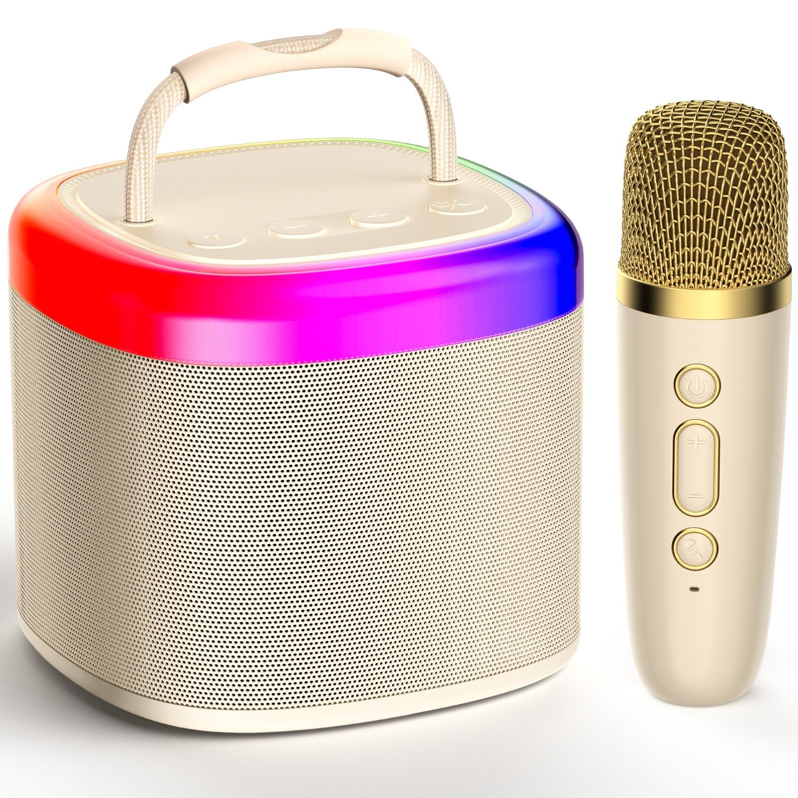 Bluetooth Karaoke Machine with Mic, Colorful LED, Reverb Control, Birthday Gift