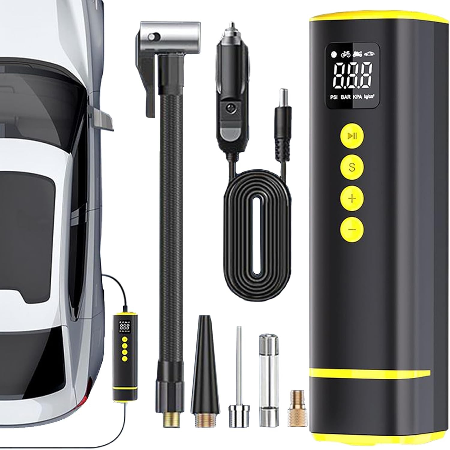 Tire Inflator Portable Air Compressor 150PSI Fast Bike Pump Tire Pressure Gauge