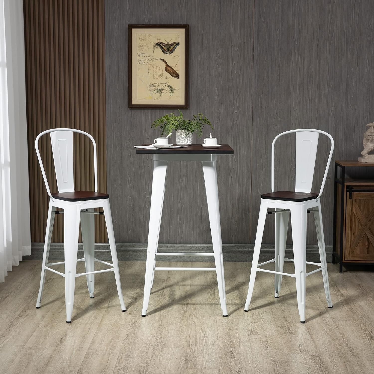 3 Piece Industrial Dining Table Set, Bar Height Bar Table and Chairs Set with