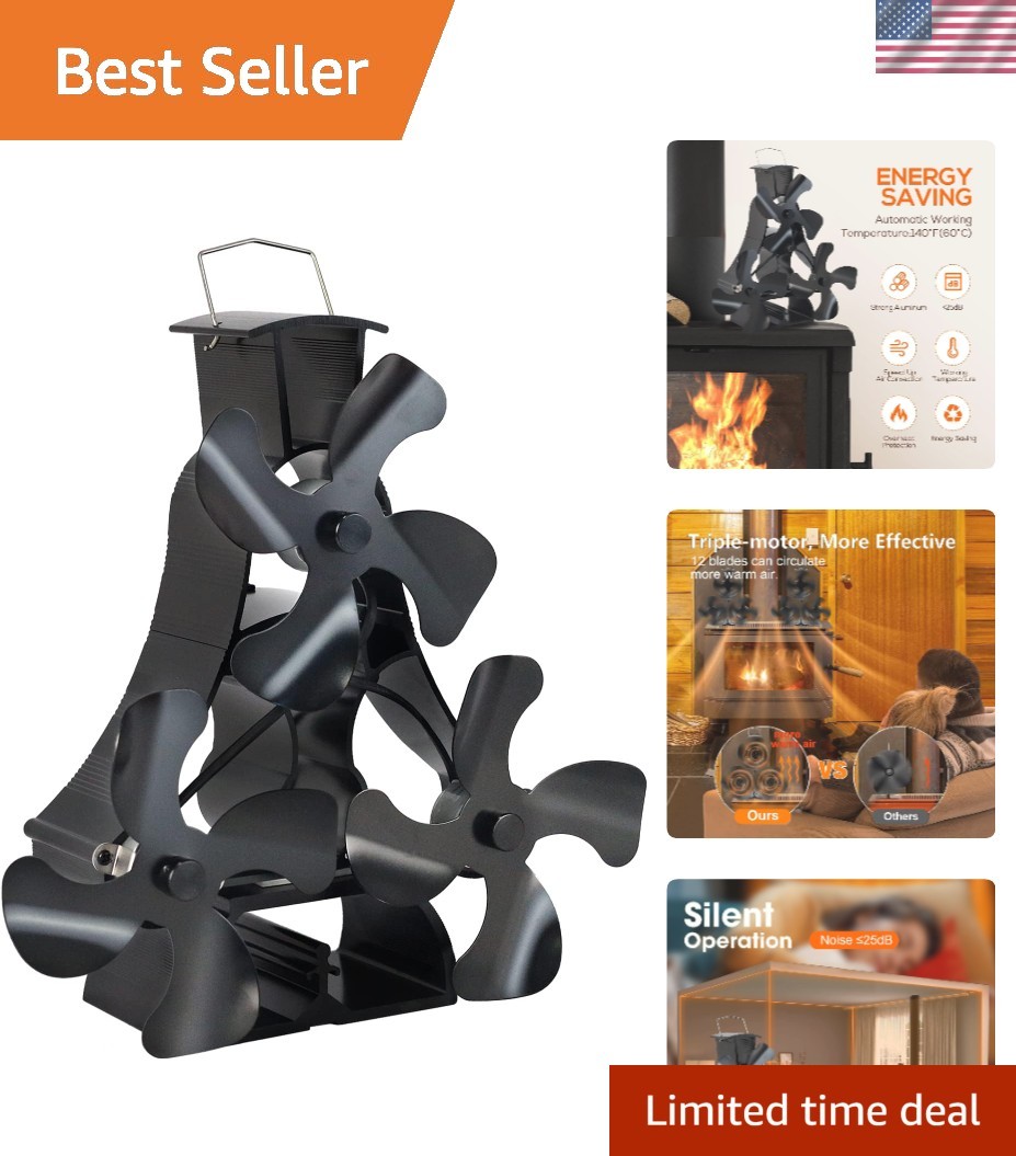 Wood Stove Fan Heat Powered 12 Blades Fireplace Fan, Large Stove Top Fan for ...