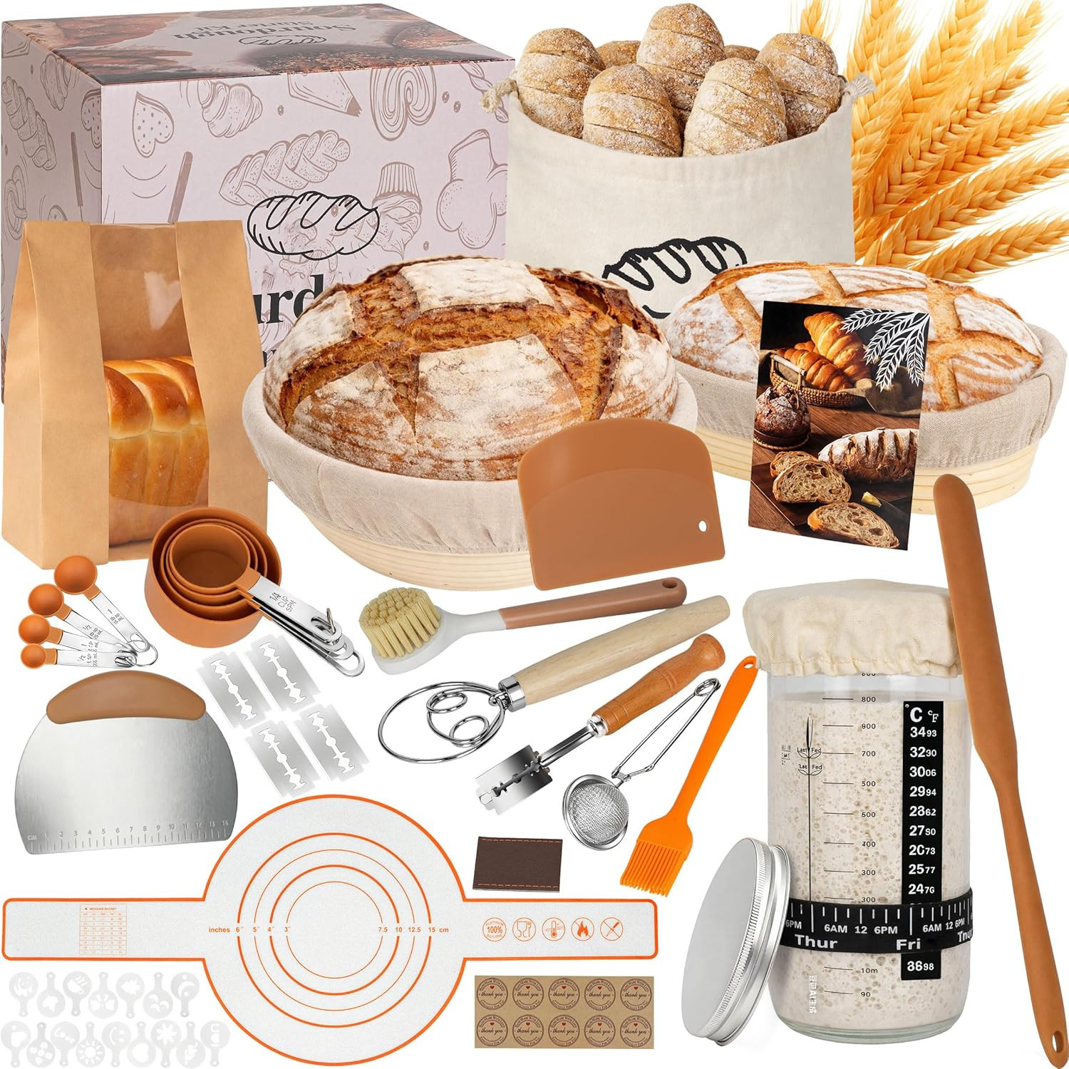 Sourdough Starter Kit, Sourdough Bread Baking Supplies Making Tools， Includes ro