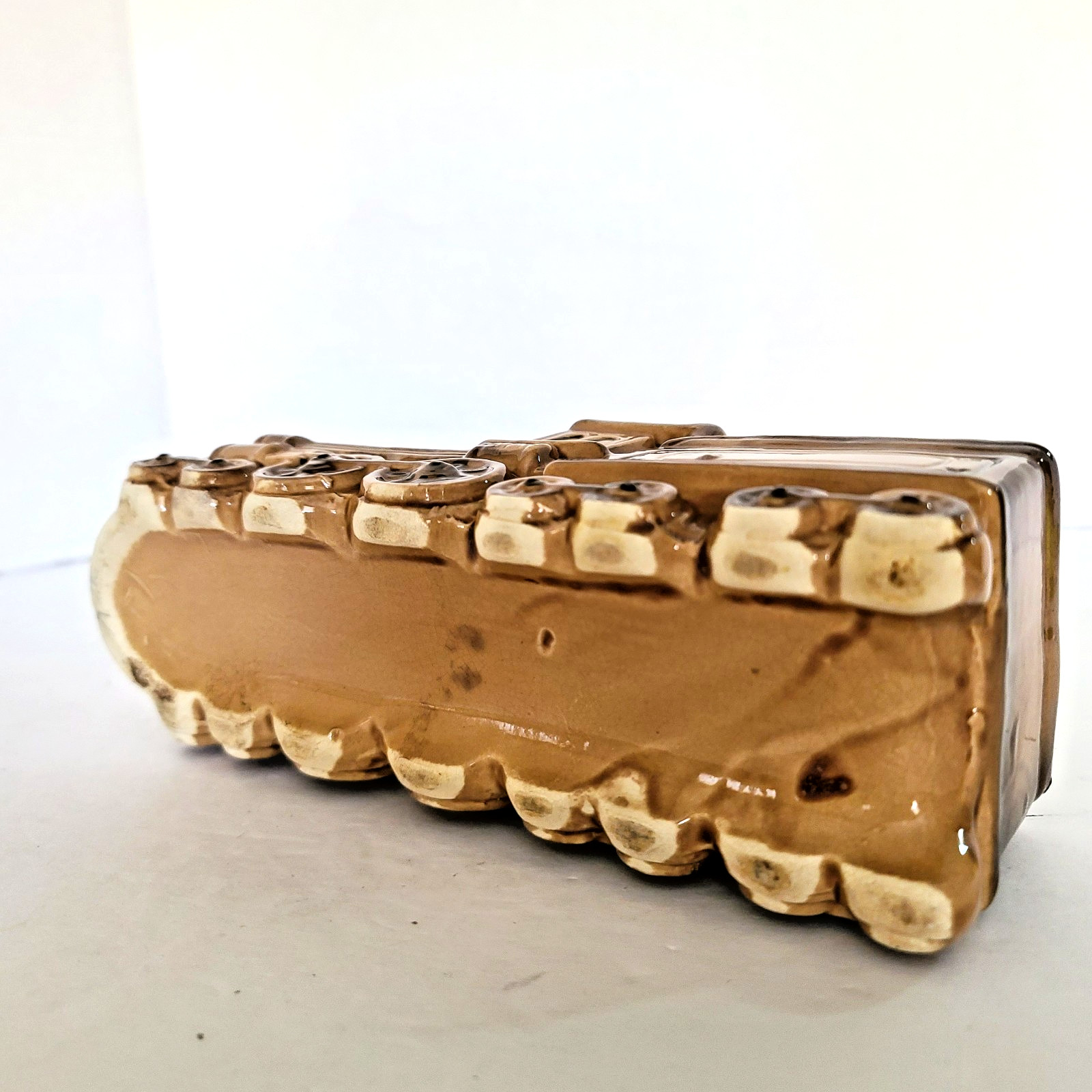 Vintage Locomotive Train Ceramic Planter Engine Mid Century Brown 8"