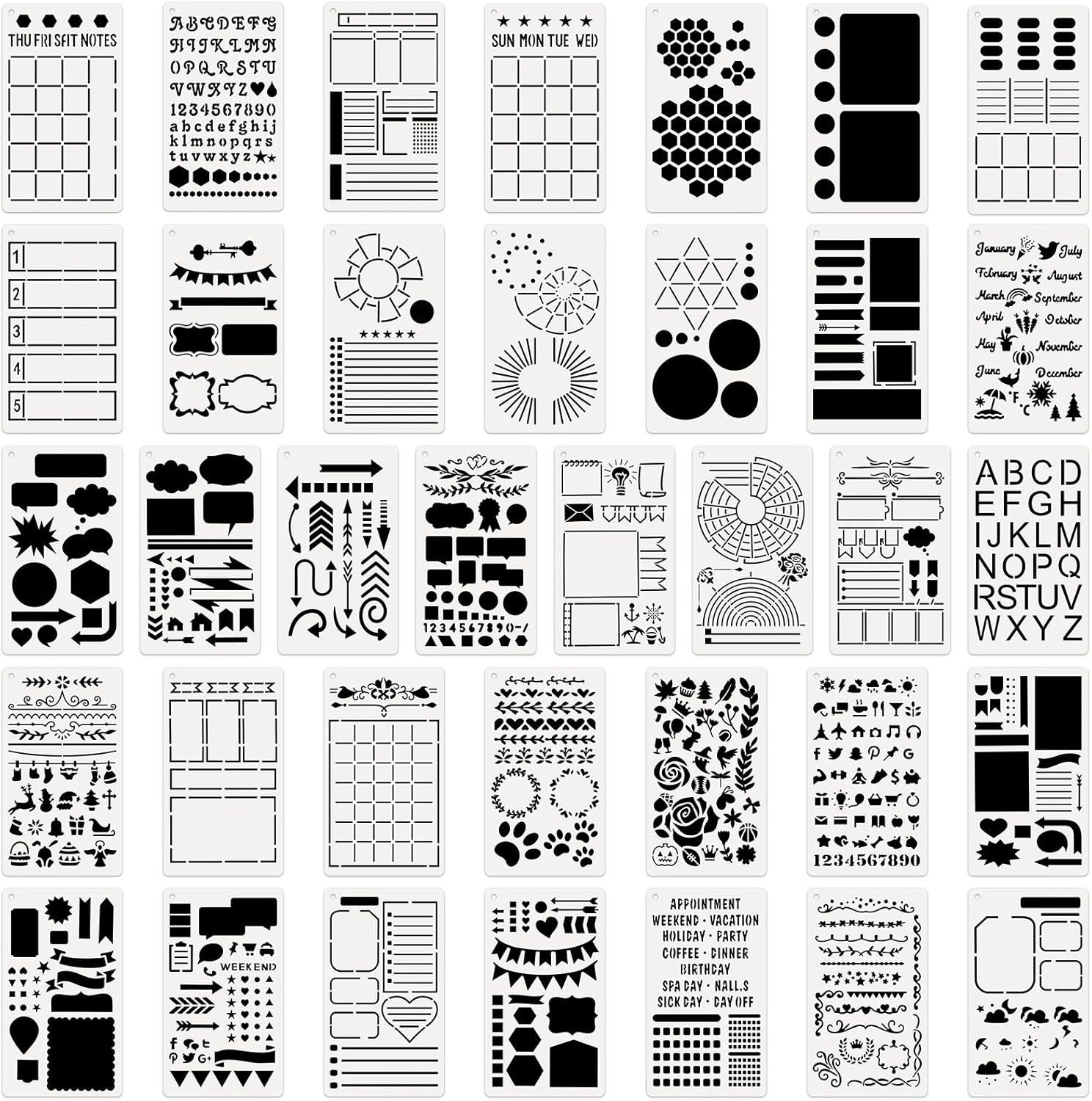 36 PCS Journal Stencils, Planner Template 7.5x5 Inches DIY Notebook Scrapbook...