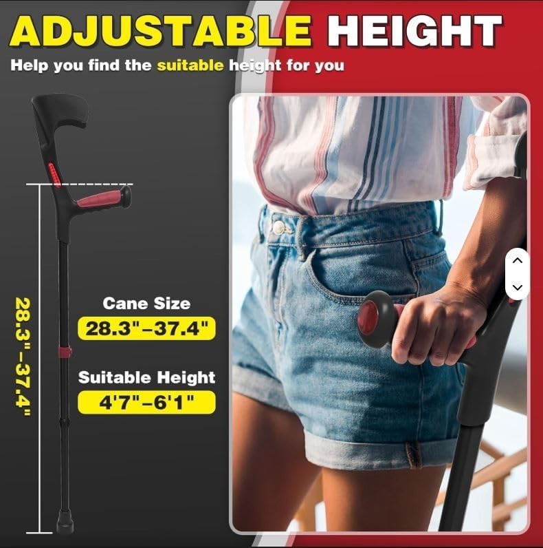 AngleMAX Mobility Black Folding Forearm Crutch, Adjustable Lightweight Aluminum