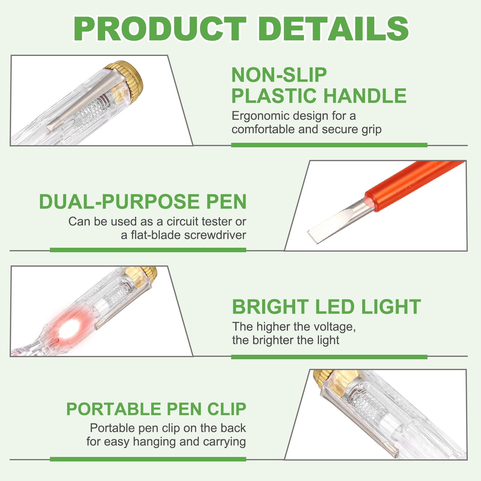 2Pcs Voltage Tester Pen 3.4mm AC 100-500V for Industrial, Clear Gold