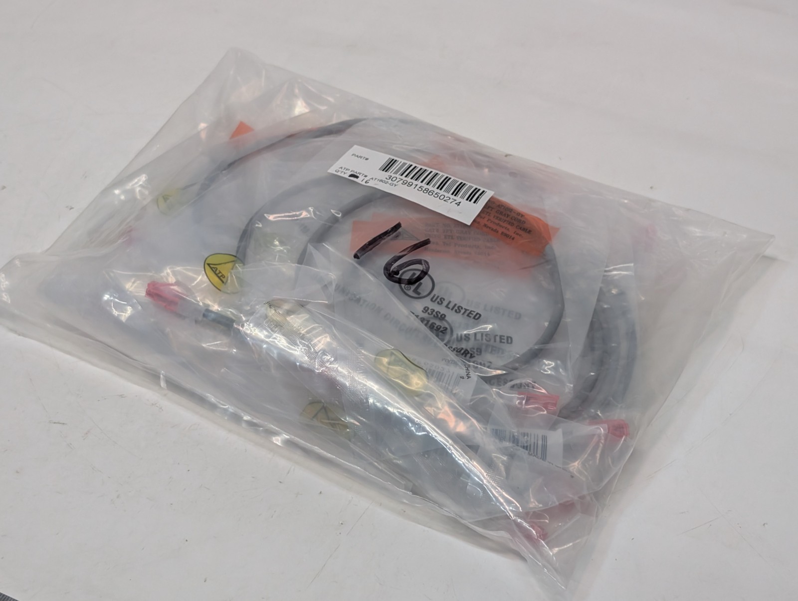 Pack of 16 Allen Tel AT1602-GY Communication Circuit Accessory Cables, 2', CAT.6