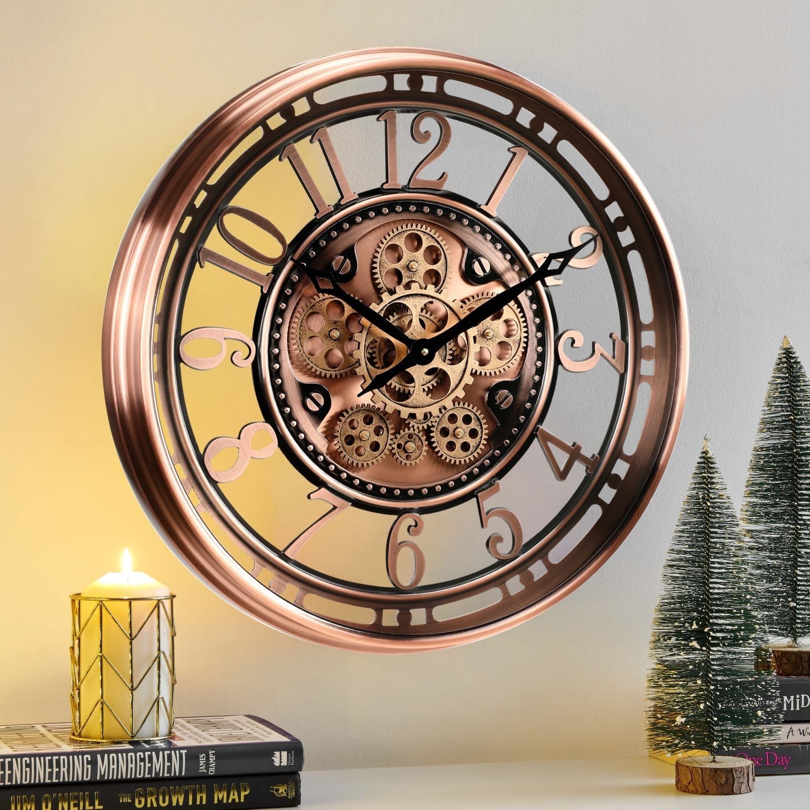 CLXEAST 21 Inch Moving Gear Wall Clock for Modern Farmhouse Living Room Decor...