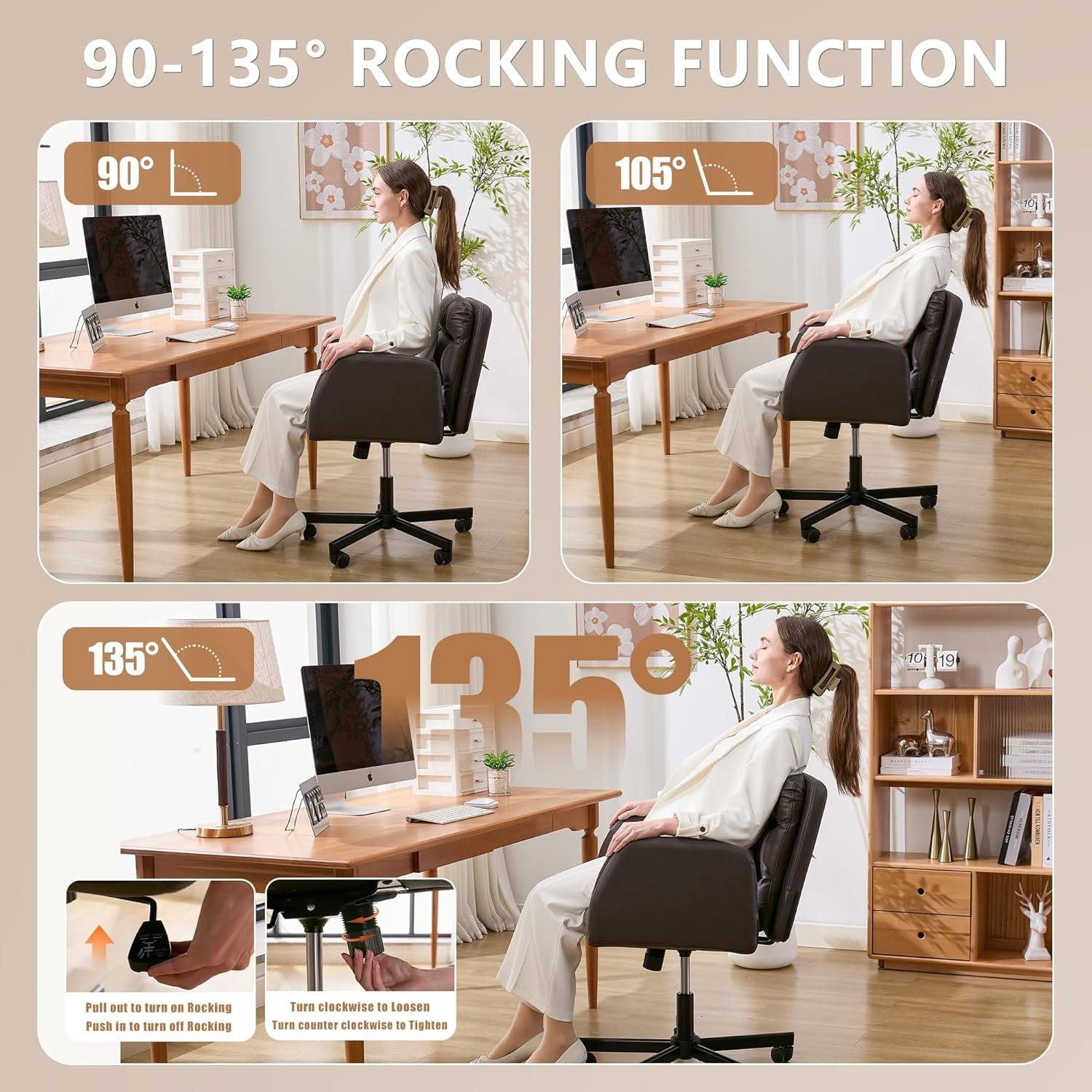 Criss Cross Chair with Flip-Up Arms & Swivel Wheels, Vanity Chair with Adjust...