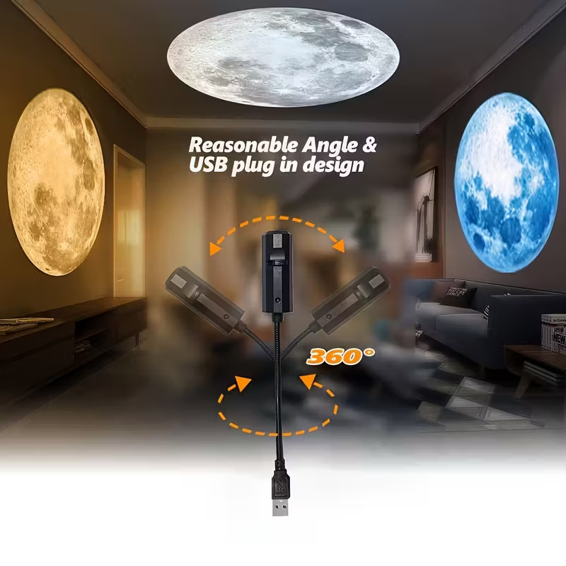 Galaxy Planet & Moon Projector Lamp LED 360° Rotating Night Light USB Powered US