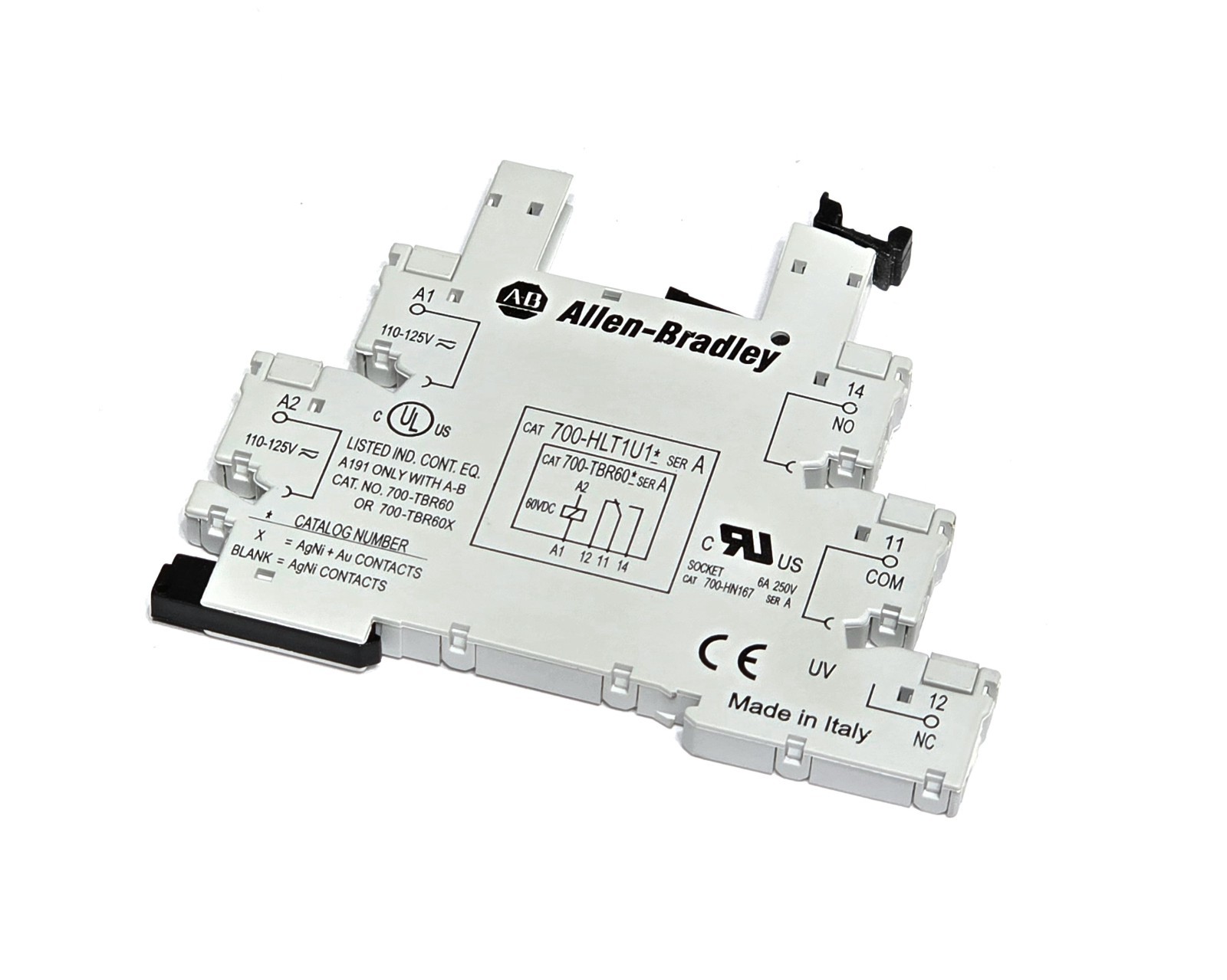 ALLEN-BRADLEY 700-HN167, Relay Socket, 6A, 250VAC, Standard DIN Rail Mounting
