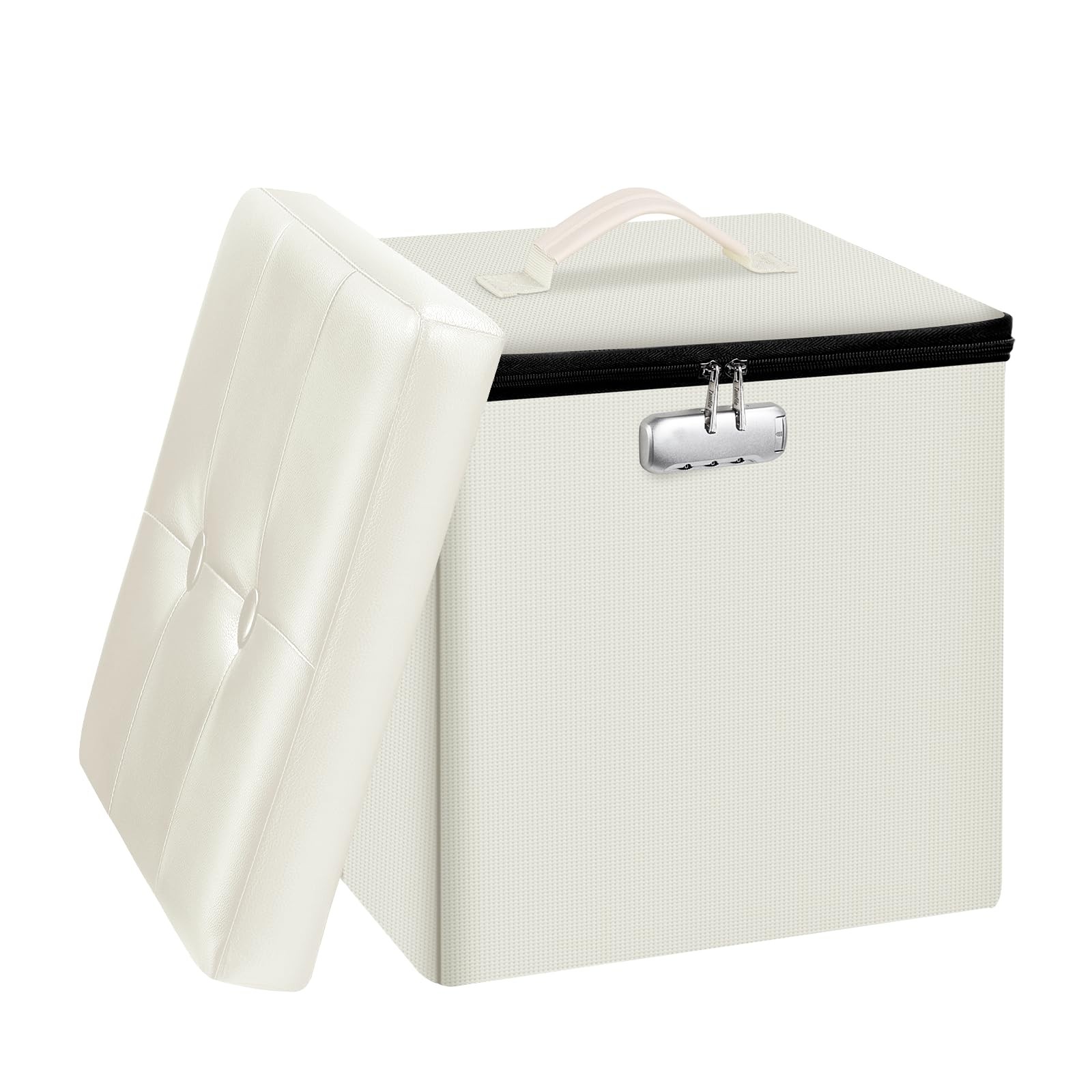 Small Ottoman with Storage, 13 x 13 x 13 inch Fireproof Safe Folding Ottoman ...
