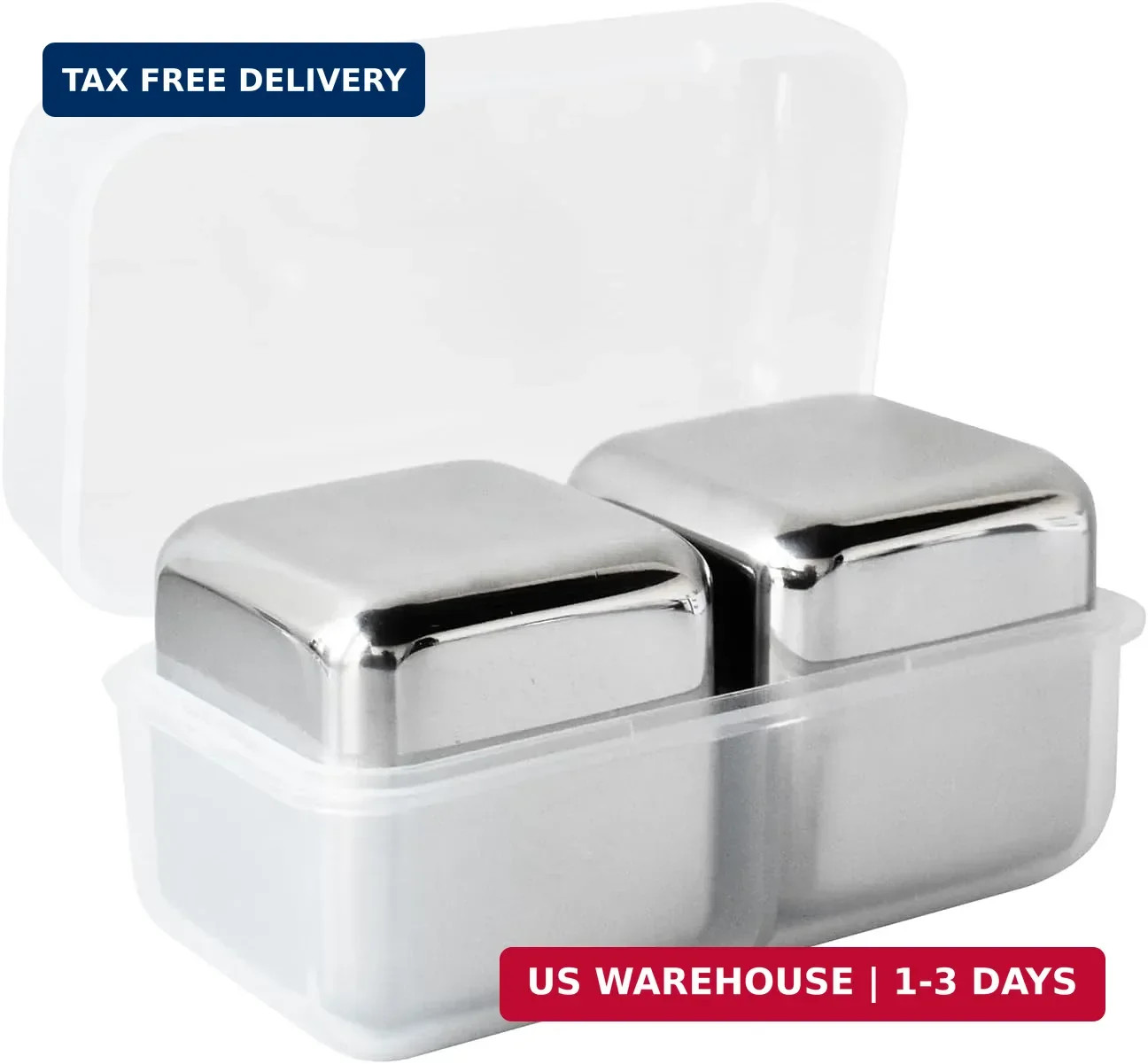 Stainless Steel Ice Cubes, Set of 2 Reusable Metal Whiskey Stones with St