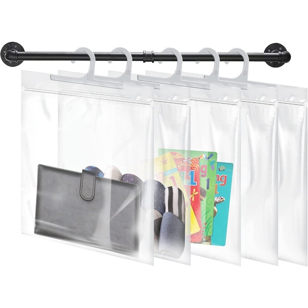 Hanging Storage Bags 24 Pack, Large Hook 10 x 12.5-inch Clear Plastic Bags for