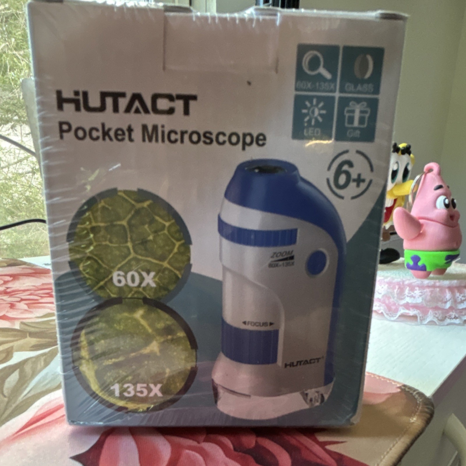 Hutact Pocket Microscope 60X-135X Azure Blue for Kids Ages 6+