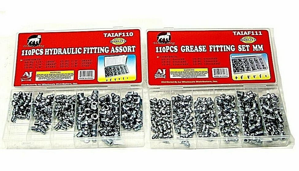 220 pc Hydraulic Lubrication Grease Fittings Assortment Zerk Fitting Metric /Sae
