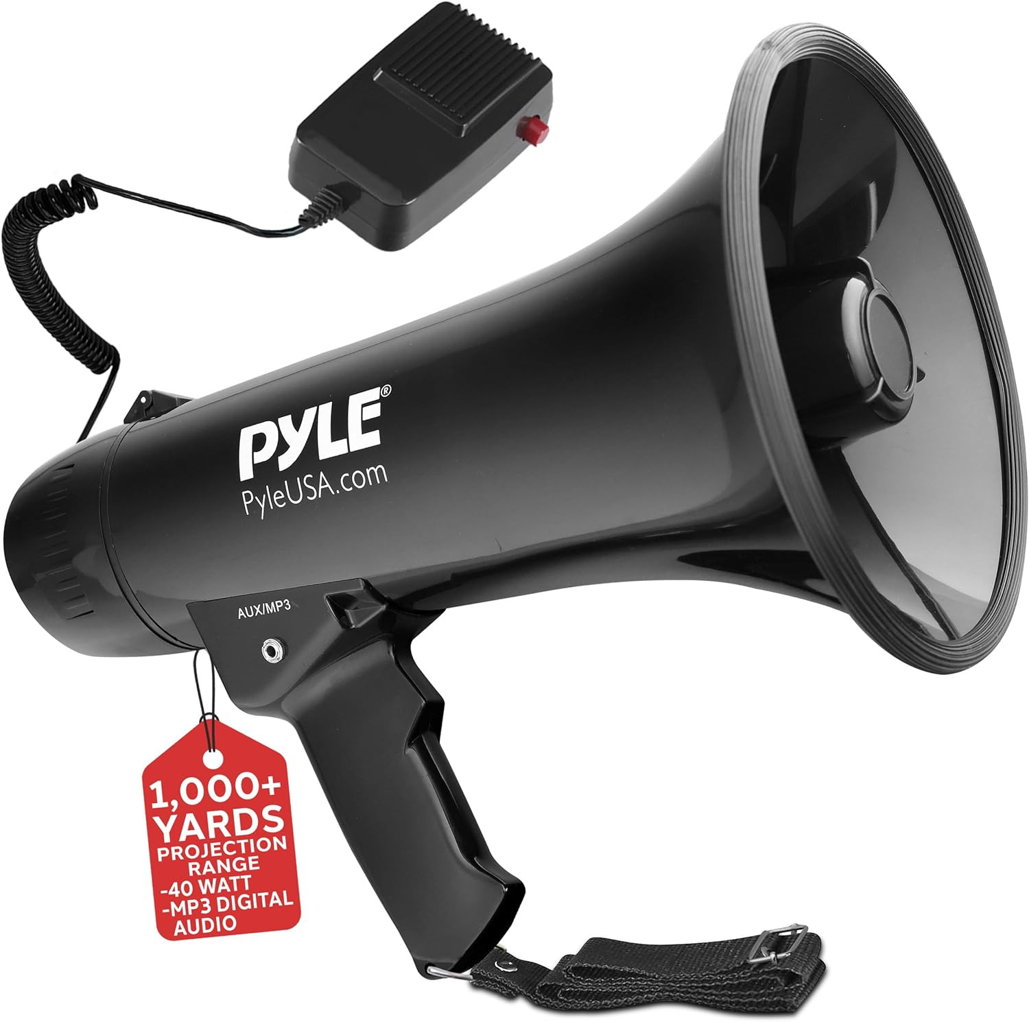 Megaphone Speaker PA Bullhorn Built-In Siren - Adjustable Volume Control & 1200Y