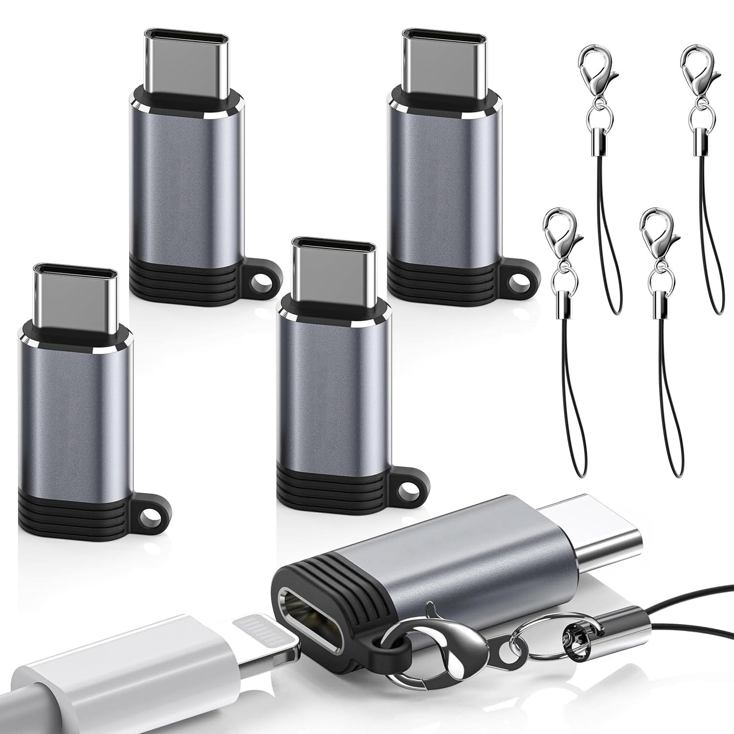 5 Pack USB C to Lightning Charge Adapter for iPhone 16 15, Grey