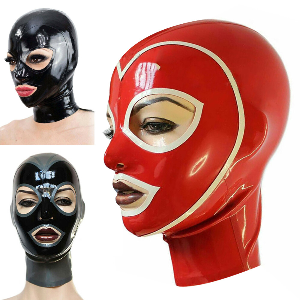 US Womans Latex Gummi Rubber Hood Mask Zipper Back Natural Rubber Fetish BDSM