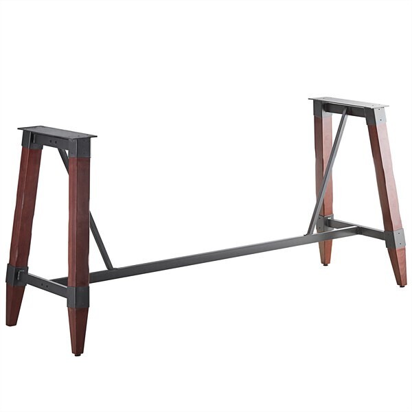Industrial Style Bar Height Trestle Table Base with Steel Frame & Mahogany Wood