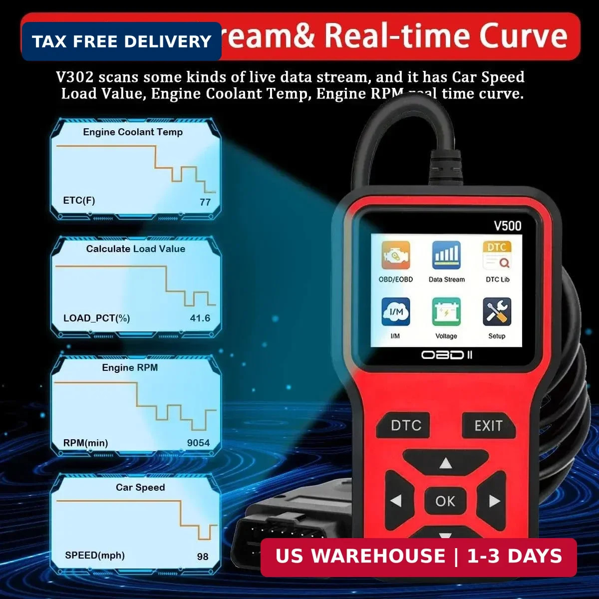 V500 OBD2 Scanner Diagnostic Tool, Professional Code Reader with Live Data Strea