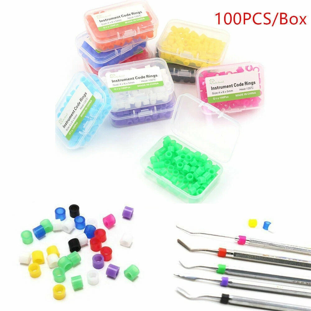 100 Pcs/Box Dental Silicone Autoclavable Hygienist Instrument Color Code Rings