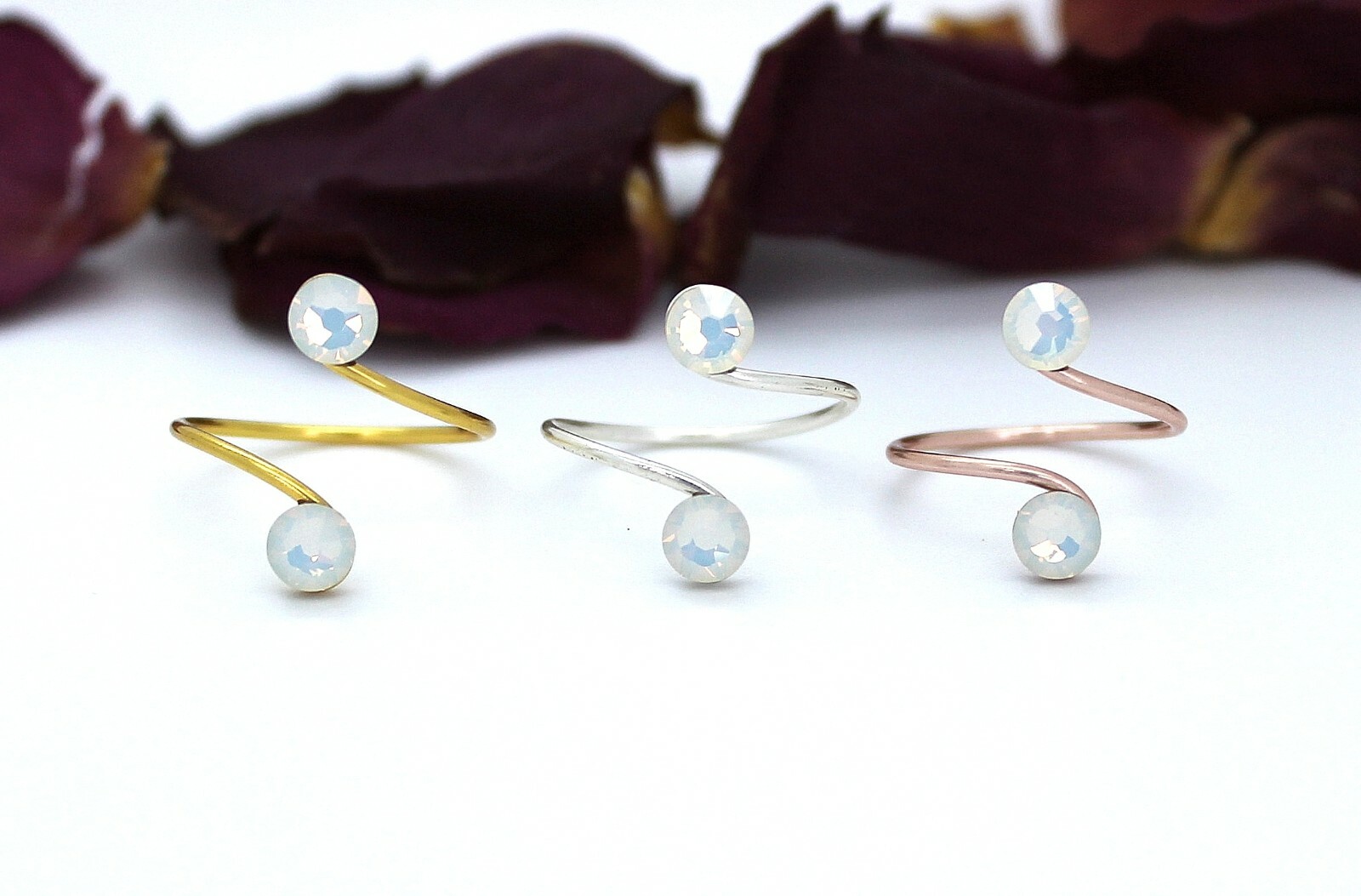 Adjustable Toe Ring Choose Your Finish made with White Opal Swarovski Elements