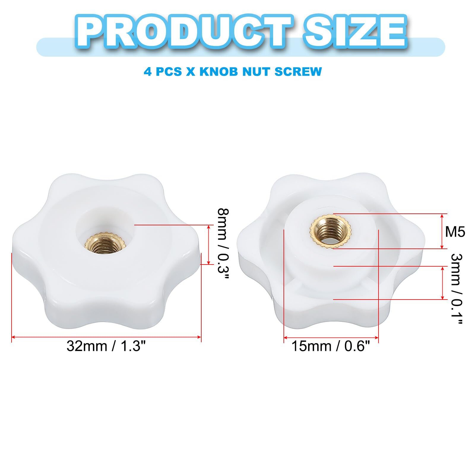 M5 x 32mm Through Hole Knob Nut Screw 4 Pcs Brass Screw-On Female Thread Knob...