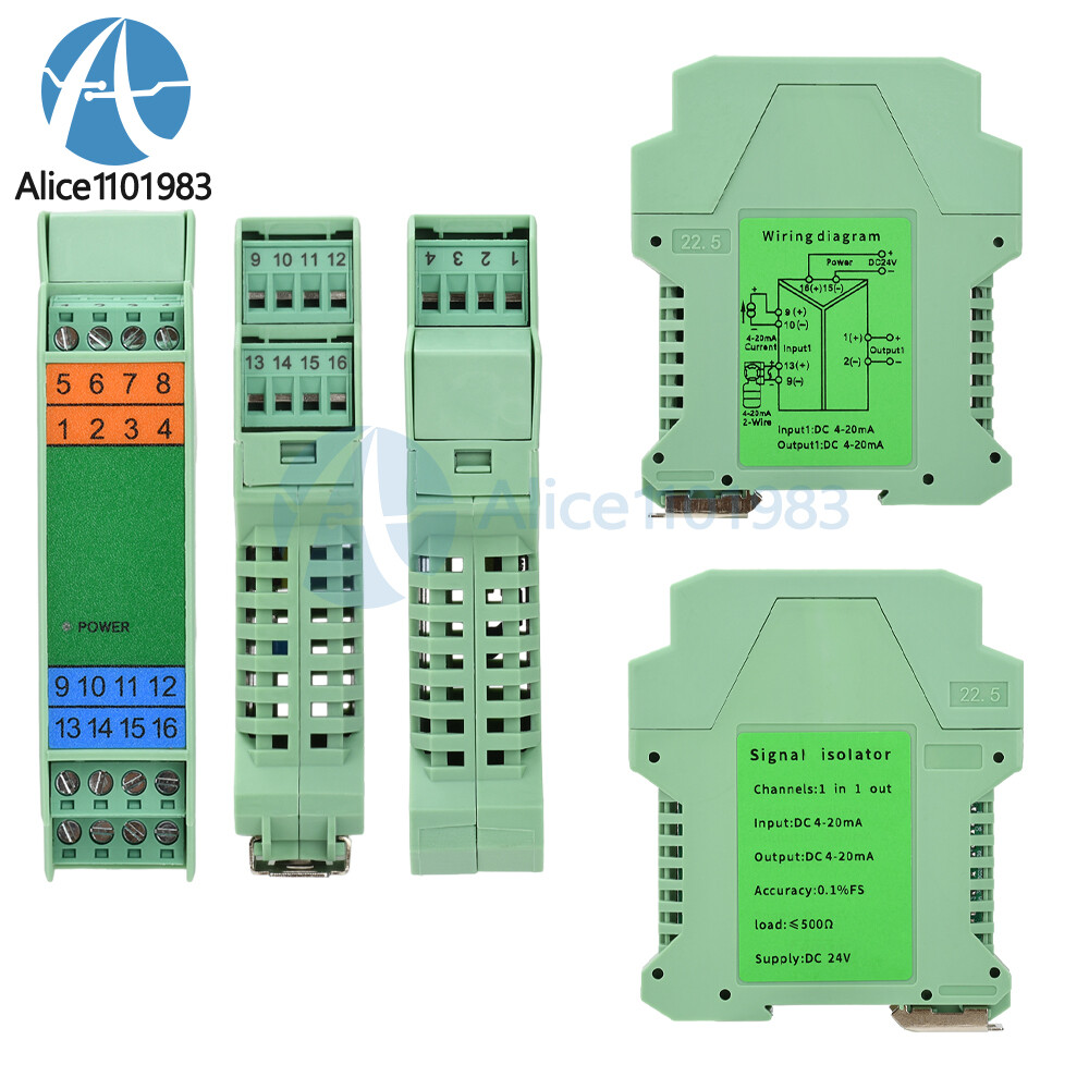 1 IN 2 OUT DC Current Voltage Signal Isolator 4-20mA Analog Signal Transmitter