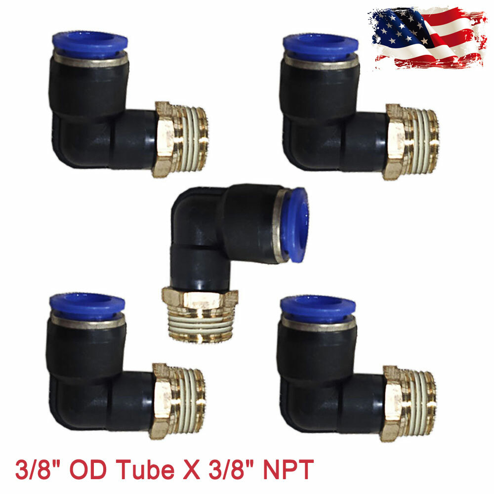 5Pc 3/8" OD Tube X 3/8" NPT Pneumatic Male Elbow Push To Connect Air Fitting #SH