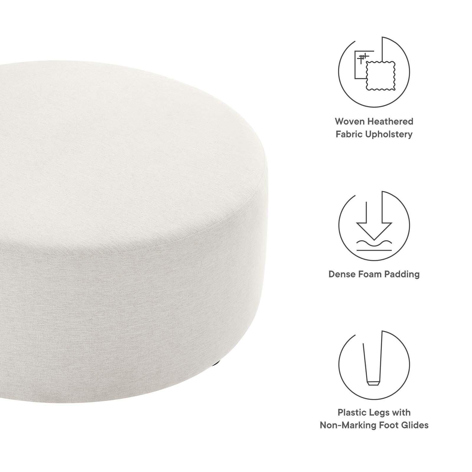 Modway Large 38" Round Woven Heathered Fabric Upholstered Ottoman
