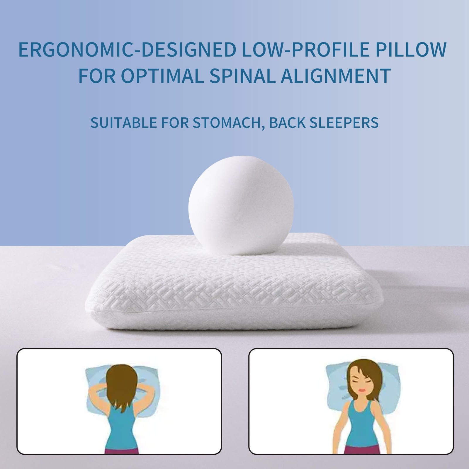 Ultra Thin Memory Foam Pillow 2.75" Slim Flat Sleeping Stomach Side Support