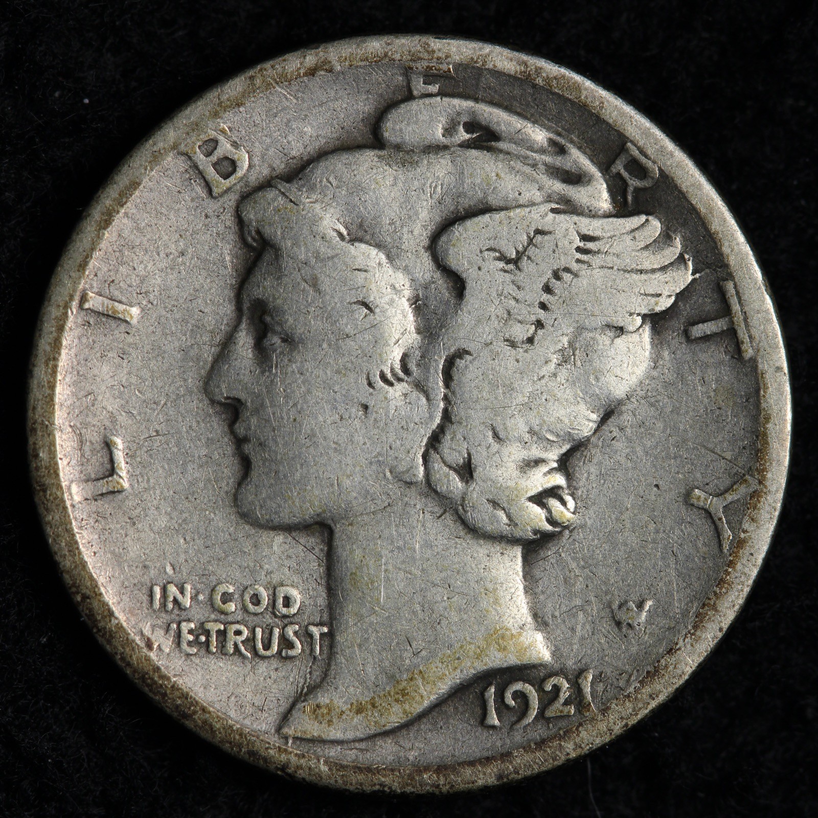 1921-D Mercury Silver Dime FINE VF E297 WALT