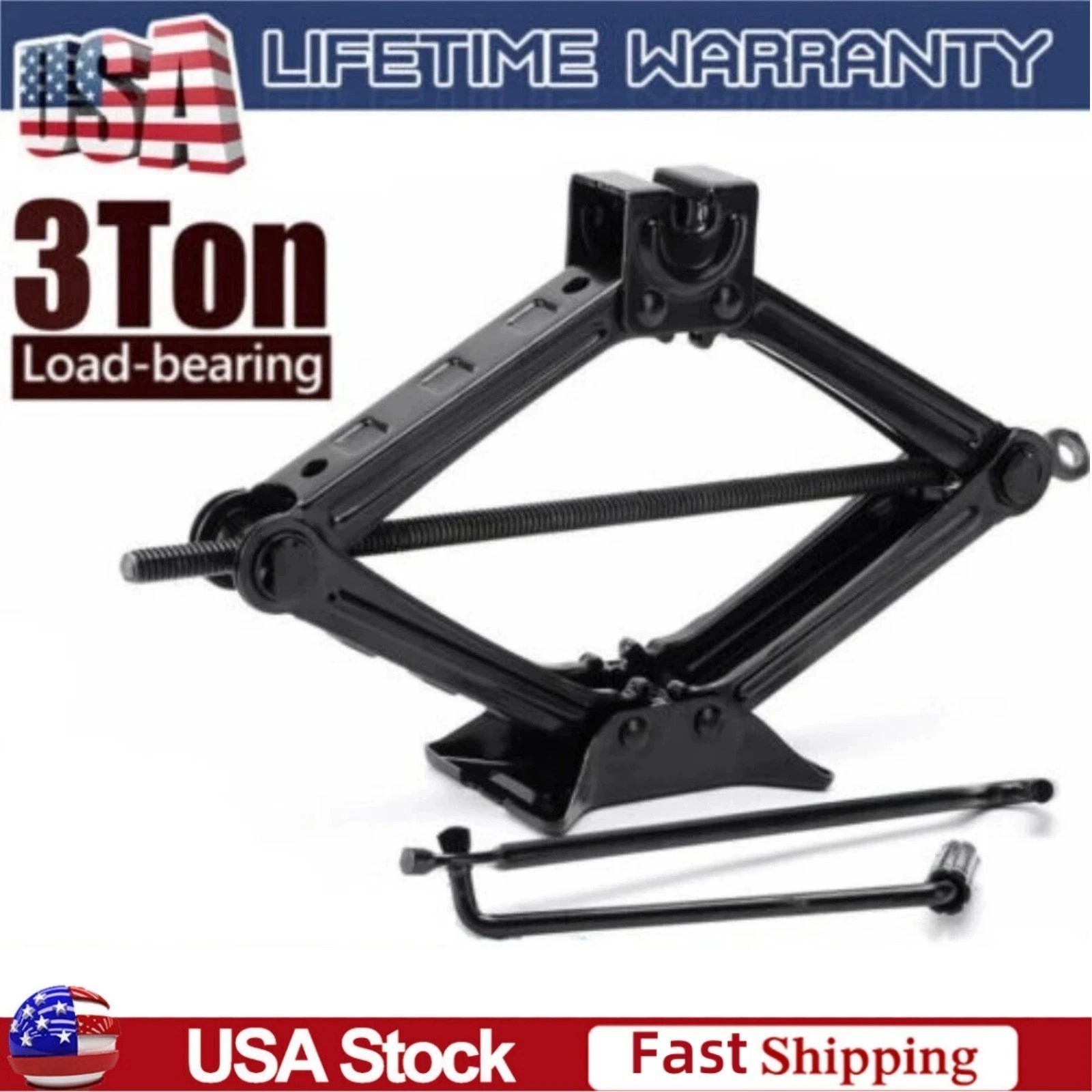 3 Ton Scissor Jack Car Heavy Duty Garage Tire Wheel Lug Handle Crank Tool Kit ,
