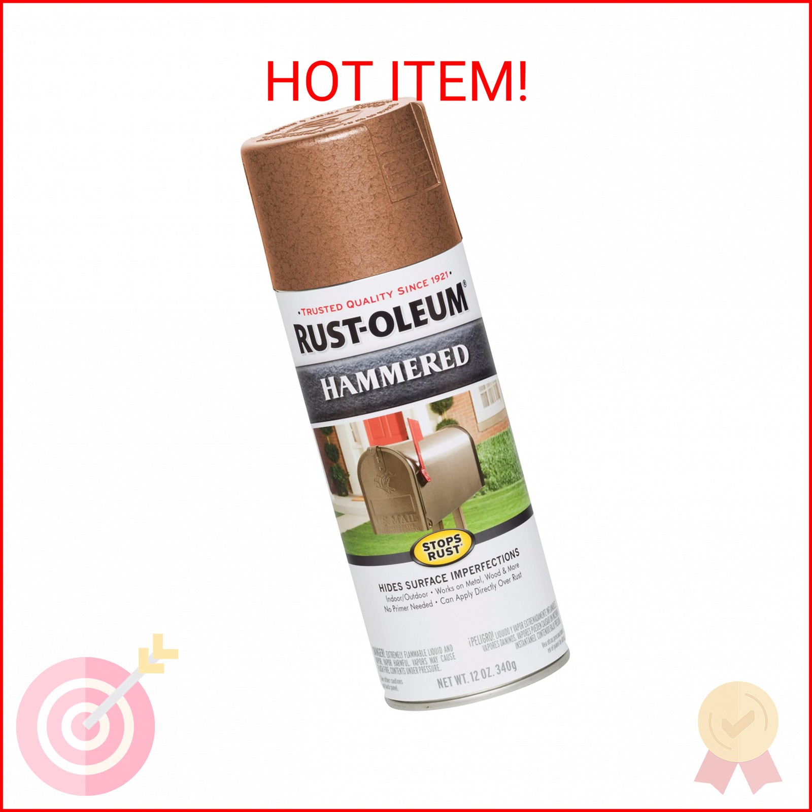 Rust-Oleum 210849 Stops Rust Hammered Spray Paint, 12 oz, Copper