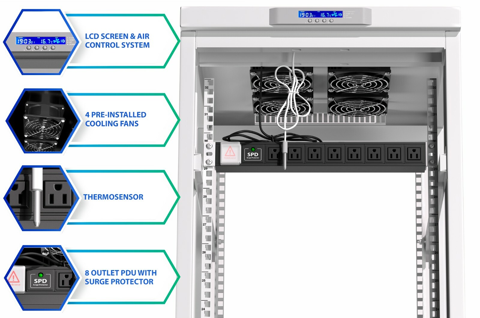18U Server Rack IT Cabinet Data Network Rack Enclosure - 35-Inch Deep Rack Stand