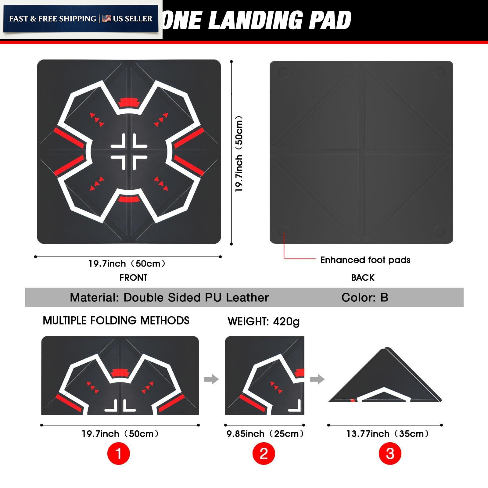 Universal Drone Landing Pad - Fast-Foldable, Portable, Weighted for Black