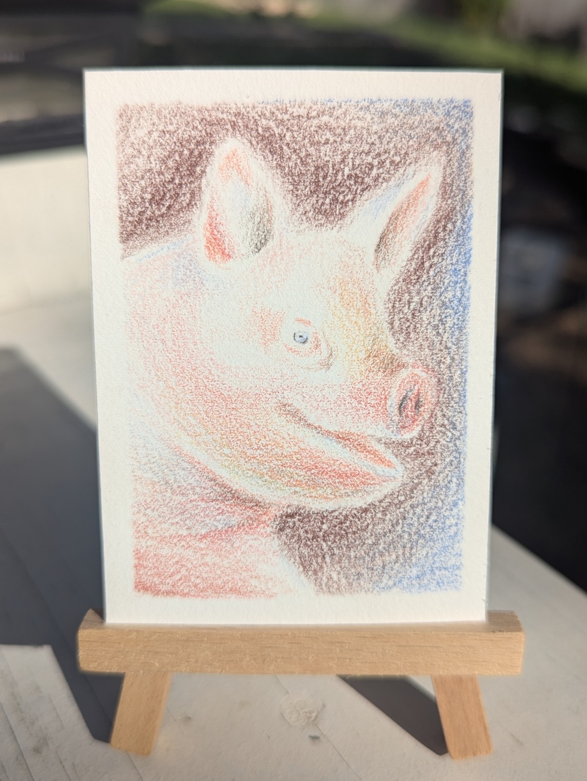 ATC Original Drawing Porkchop the Cheerful Pig  – ACEO 2.5x3.5" Farm Animal Art