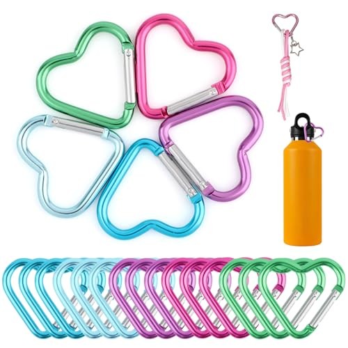 20pcs Heart Shaped Carabiner Keychain Clips,Durable Aluminum Alloy Snap Hooks