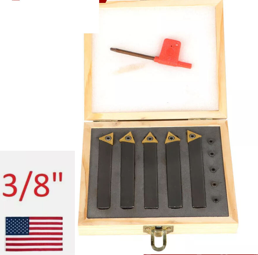 5 pc 3/8" Lathe Indexable Carbide Insert + 15PC Turning Tooling Bit Holder Set